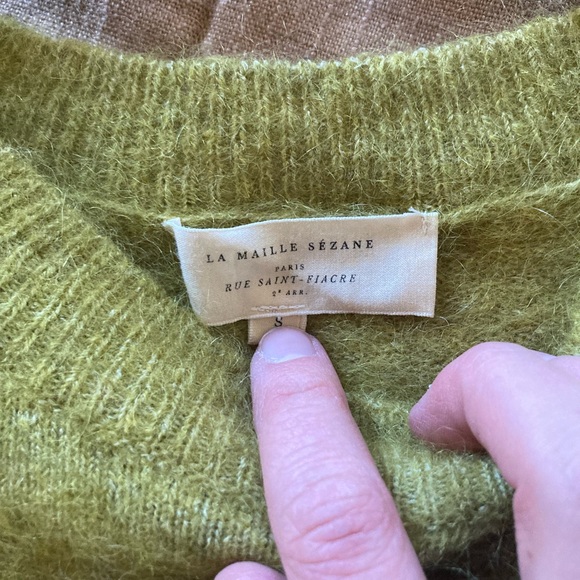 Sezane Green Stripe Mohair Blend Sweater size Small - Picture 4 of 9